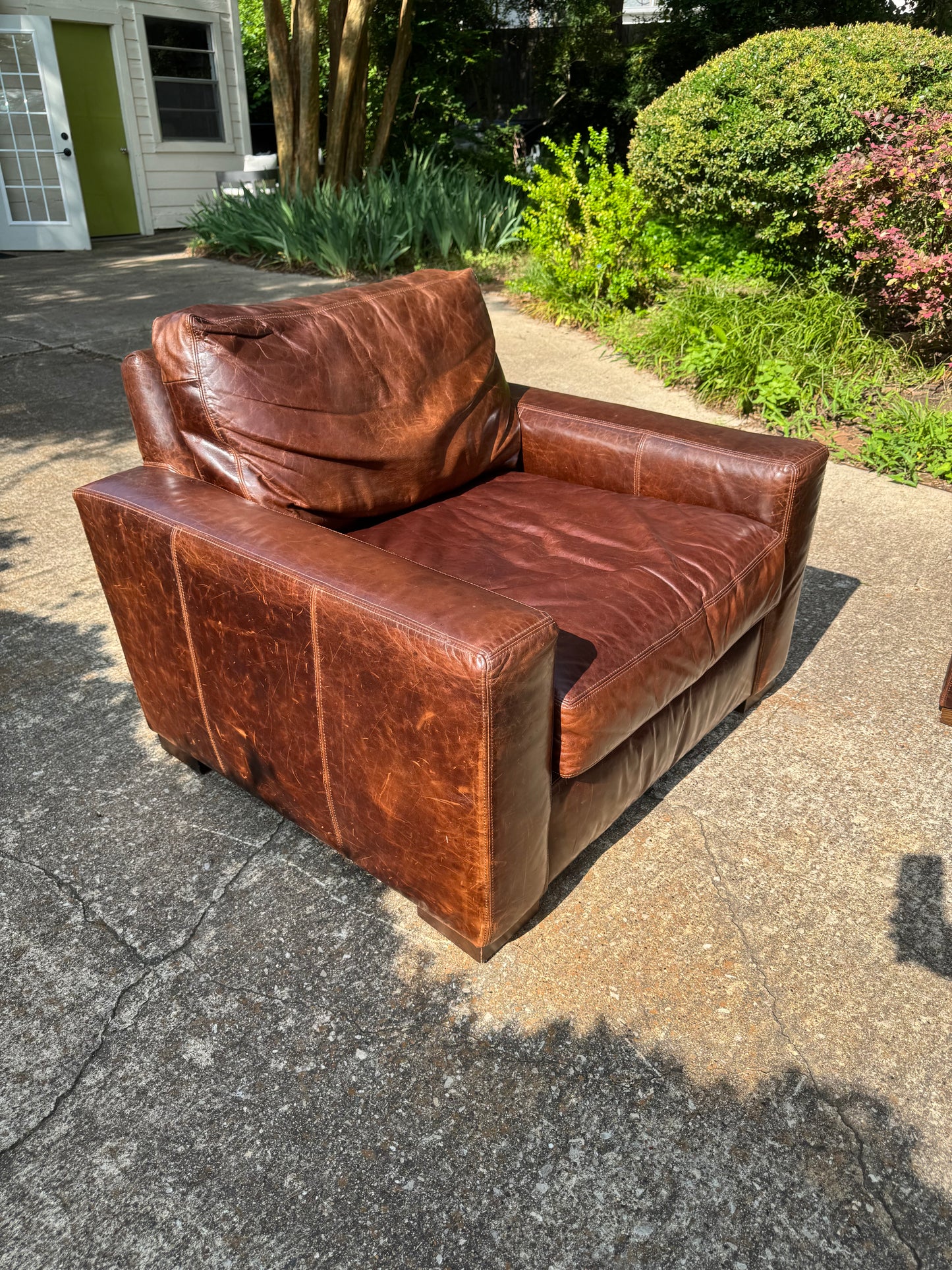 RH Maxwell Living Room Set Leather Sofa Chair Ottoman Restoration Hardware Brown