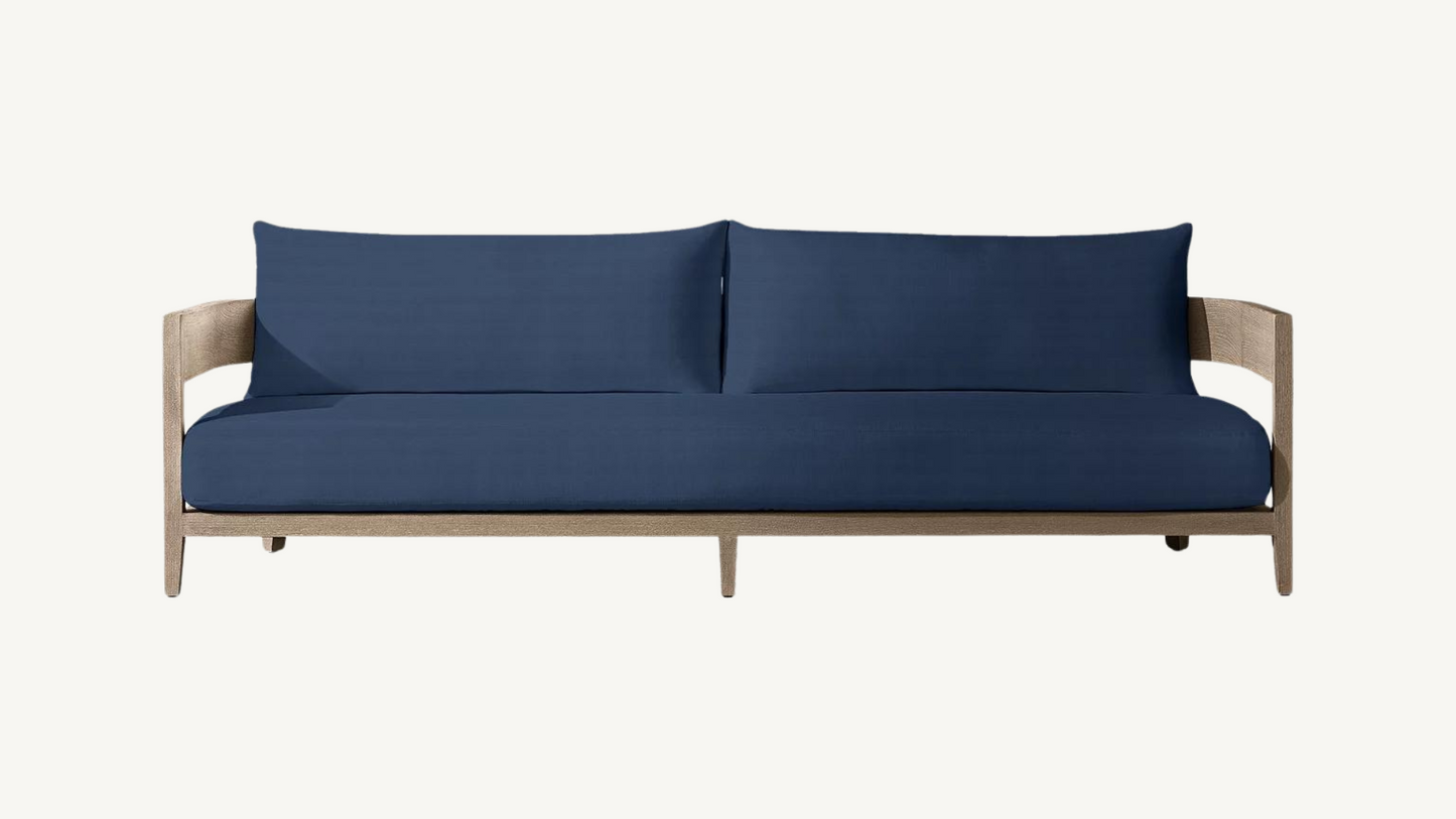 RH Balmain Teak 8' Indigo Sunbrella Outdoor Sofa