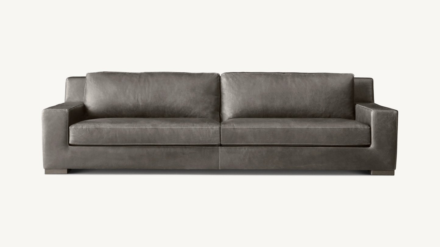 RH Modena Track-Arm Gray Leather Sofa