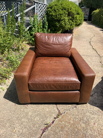 RH Maxwell Luxe Depth Brown Leather Chairs Set of 2 Pair Restoration Hardware