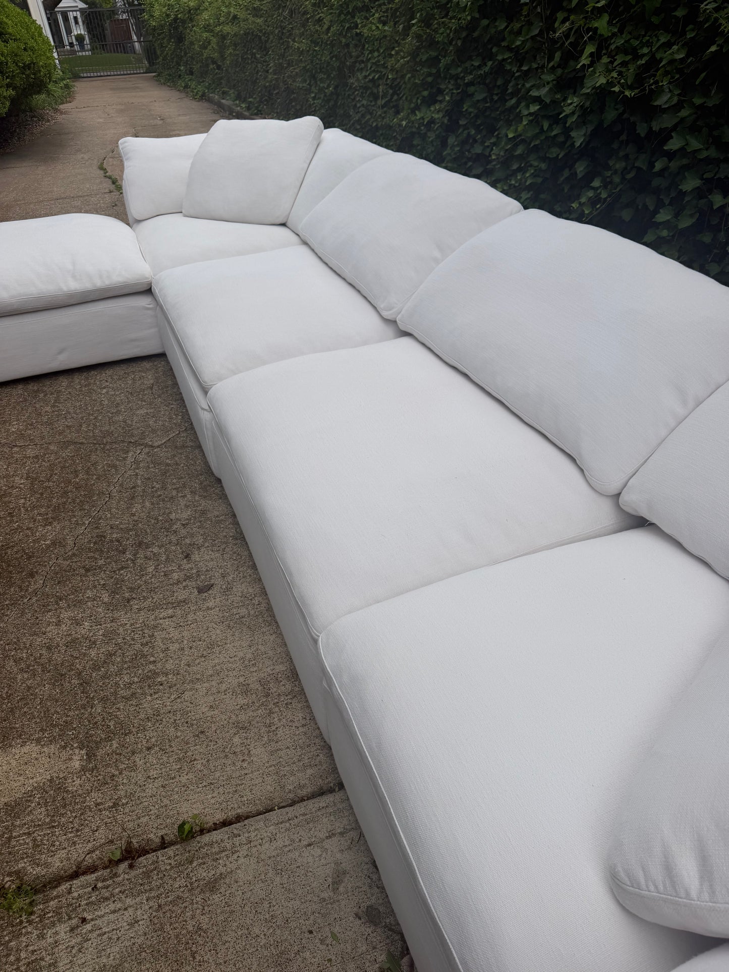 RH Cloud Five Piece White Sectional Modular Performance Linen With Ottoman