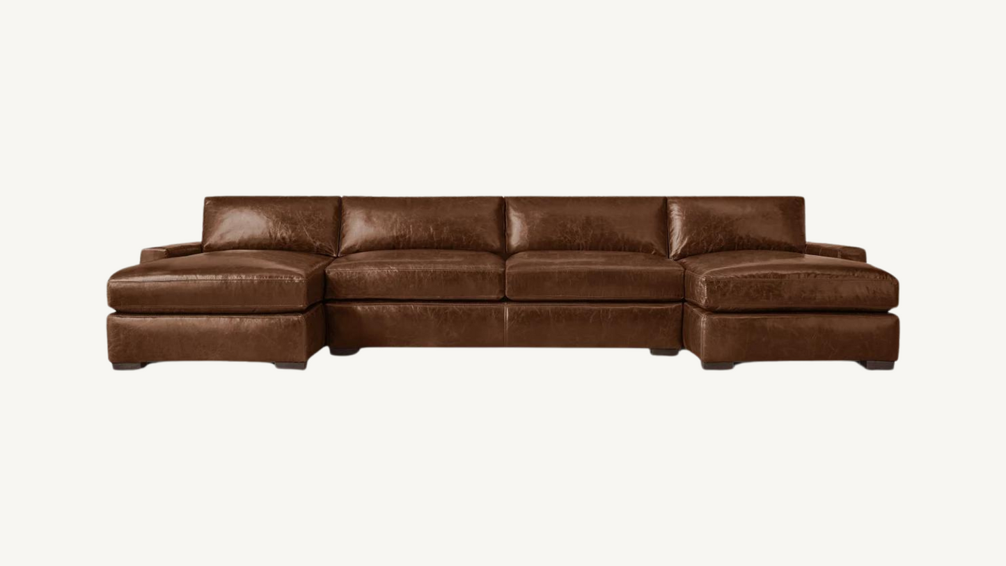 RH Rare Leather Maxwell Double Chaise Sectional