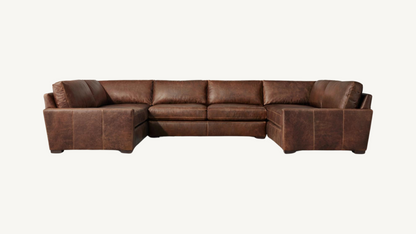 RH Maxwell Leather U-Sofa Sectional Luxe XL With Ottoman