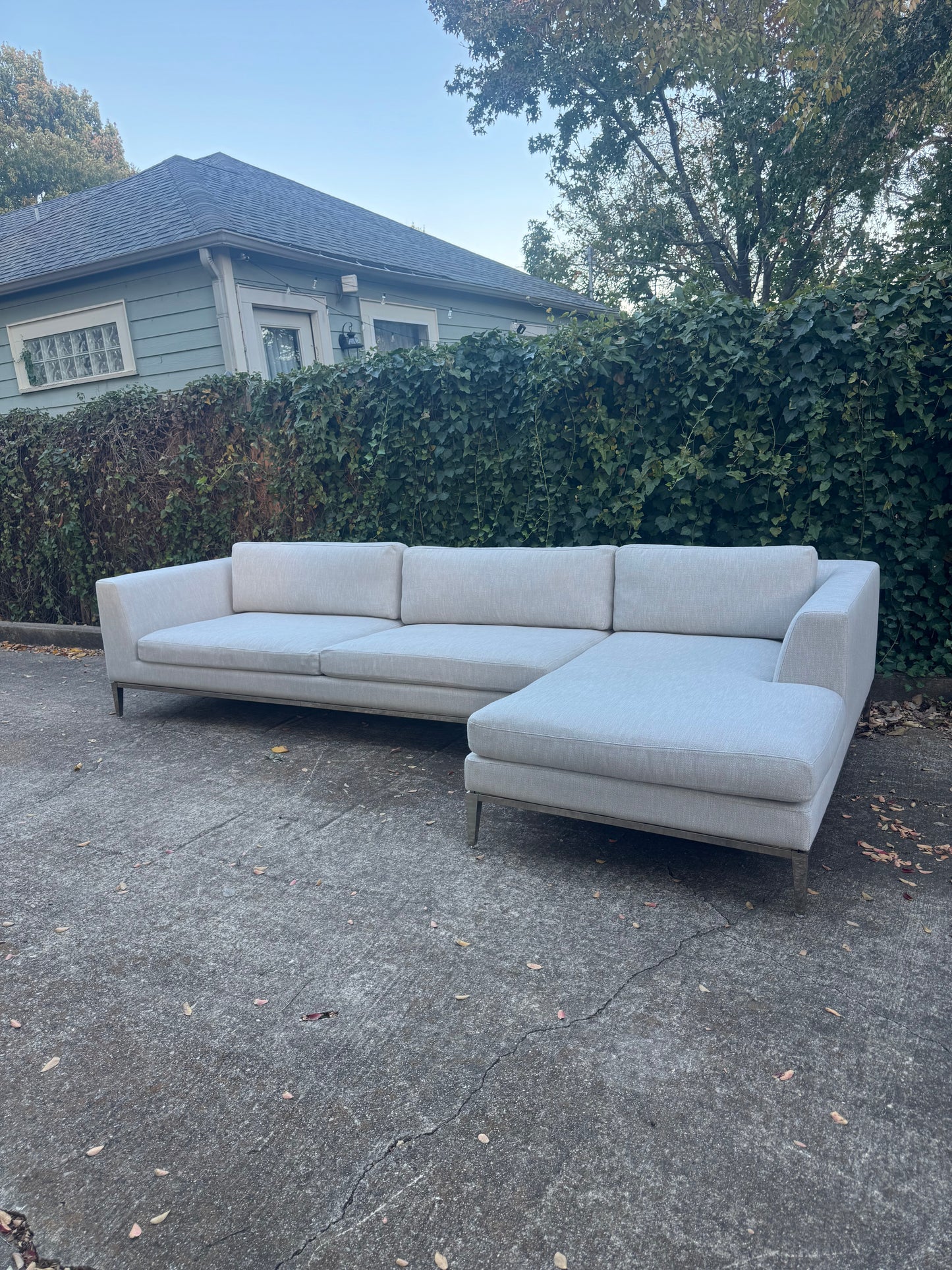 RH Italia Taper Arm Sectional Perennials Performance Gray Two Tone Linen