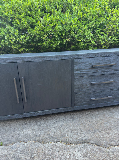 RH French Contemporary 4-Door Media Console with Drawers Black Oak/Satin Bronze Restoration Hardware