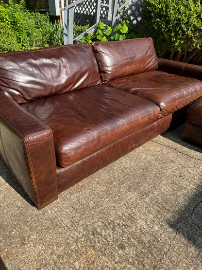 RH Maxwell Living Room Set Leather Sofa Chair Ottoman Restoration Hardware Brown