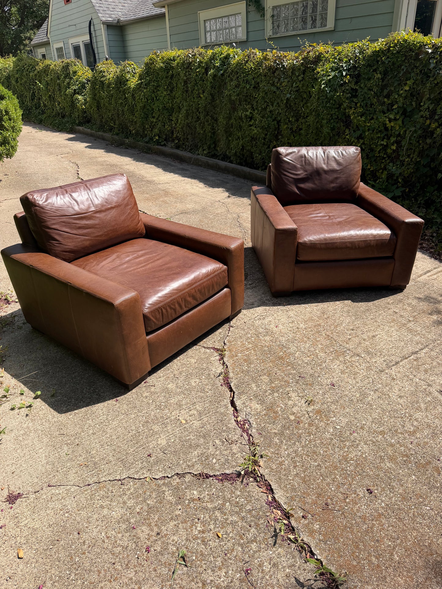 RH Maxwell Luxe Depth Brown Leather Chairs Set of 2 Pair Restoration Hardware