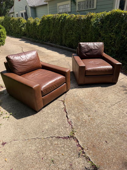 RH Maxwell Luxe Depth Brown Leather Chairs Set of 2 Pair Restoration Hardware