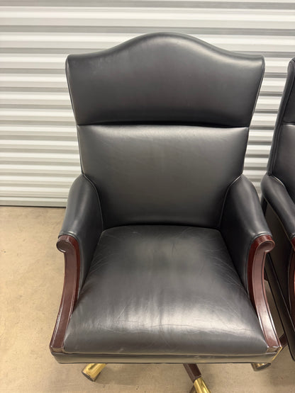 Rare Ross Perot EDS Boardroom Black Leather Executive Swivel Chairs Set of 8