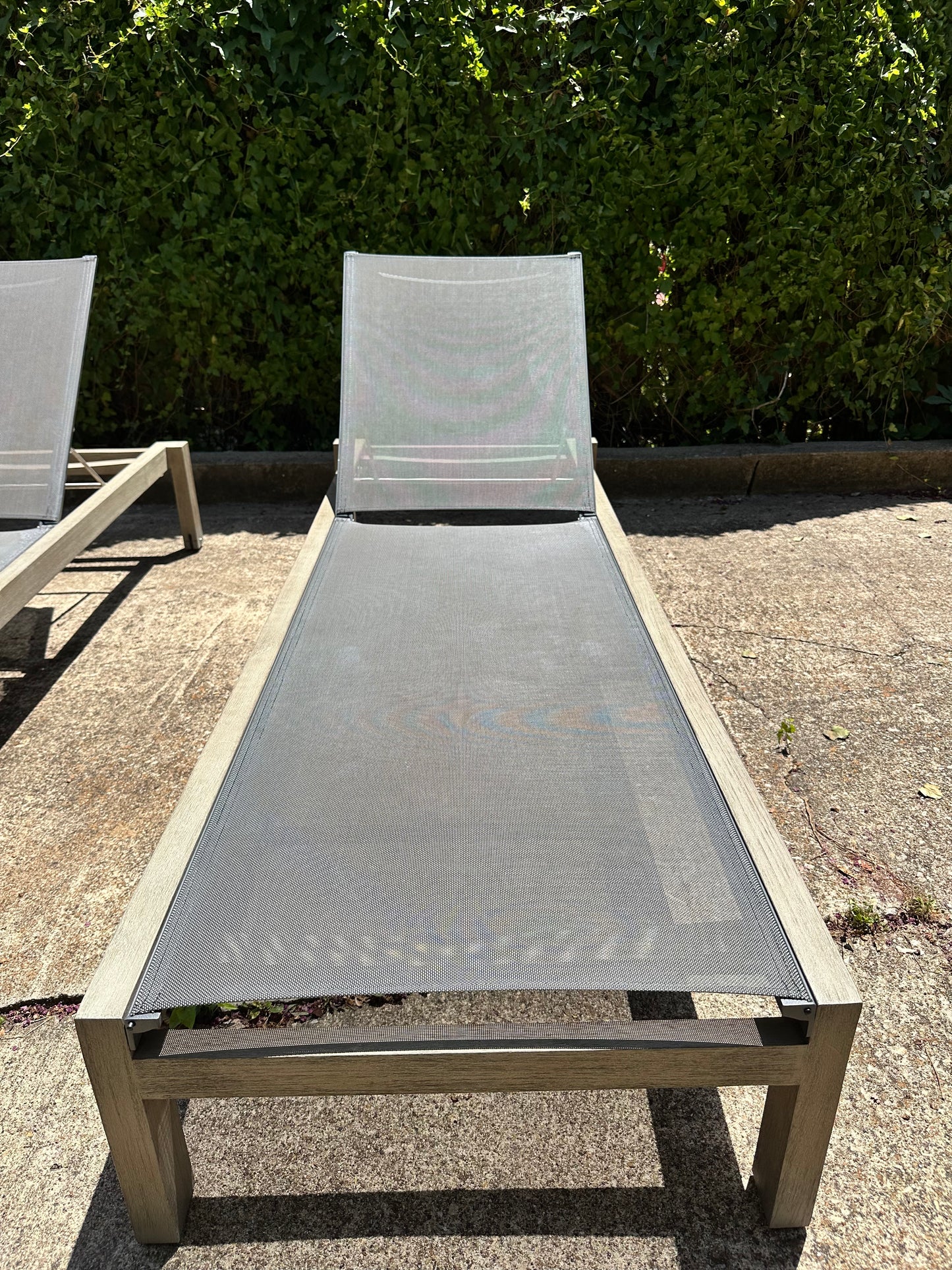 RH Aegean Outdoor Lounge Chaise Teak & Mesh Gray with Cover Restoration Hardware