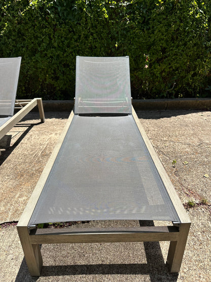 RH Aegean Outdoor Lounge Chaise Teak & Mesh Gray with Cover Restoration Hardware