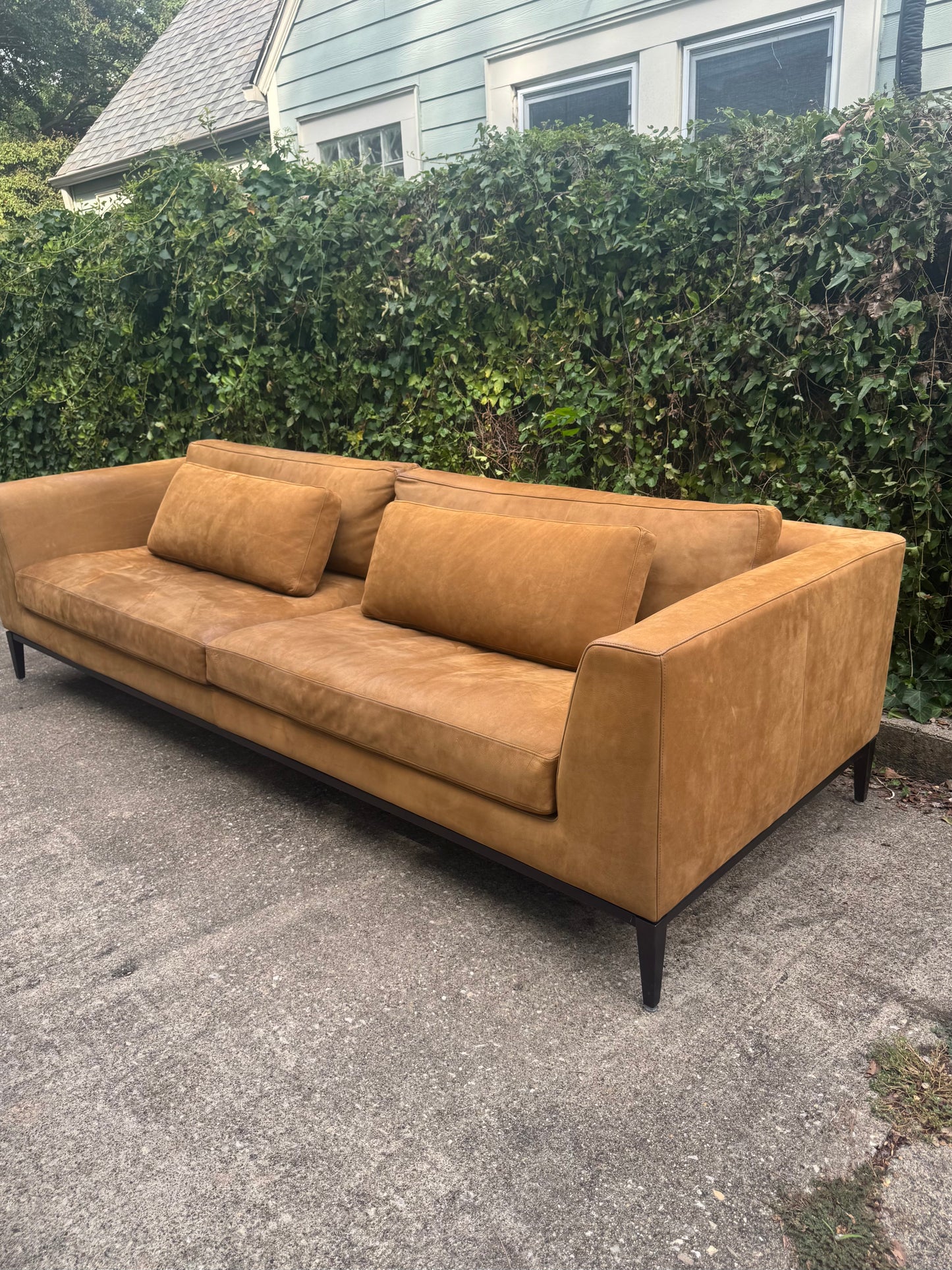 RH Nubuck Leather Italia Sofa 9 Foot Taper Arm Chestnut Brown Restoration Hardware