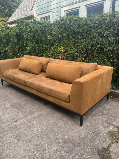 RH Nubuck Leather Italia Sofa 9 Foot Taper Arm Chestnut Brown Restoration Hardware