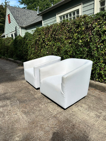 RH Shelter Arm Swivel Chairs White Set Of 2 Perennials Performance Linen Restoration Hardware