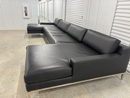 RH Italia Leather Track Arm U-Chaise Sectional Like New Black Ebony Leather Restoration Hardware