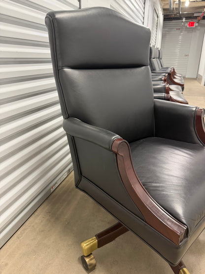 Rare Ross Perot EDS Boardroom Black Leather Executive Swivel Chairs Set of 8