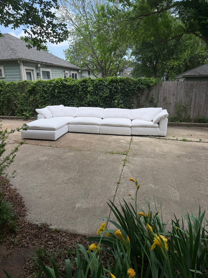 RH Cloud Five Piece White Sectional Modular Performance Linen With Ottoman