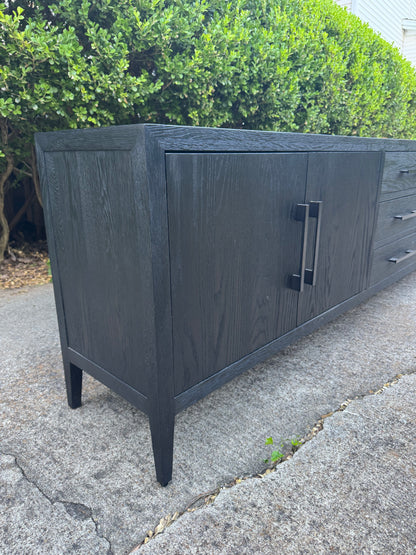 RH French Contemporary 4-Door Media Console with Drawers Black Oak/Satin Bronze Restoration Hardware