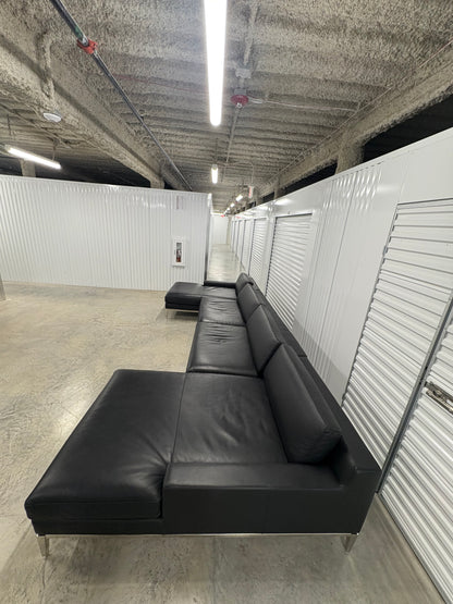 RH Italia Leather Track Arm U-Chaise Sectional Like New Black Ebony Leather Restoration Hardware