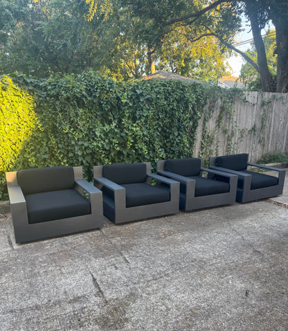 RH Marbella Aluminum Swivel Lounge Chairs Set of 4 Black Cushions Restoration Hardware