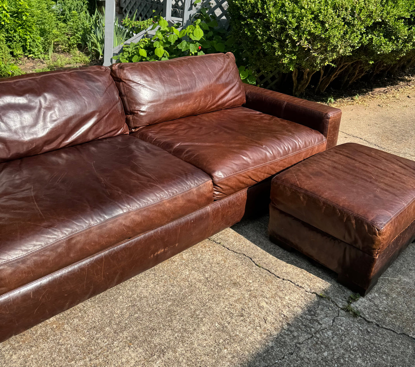 RH Maxwell Living Room Set Leather Sofa Chair Ottoman Restoration Hardware Brown