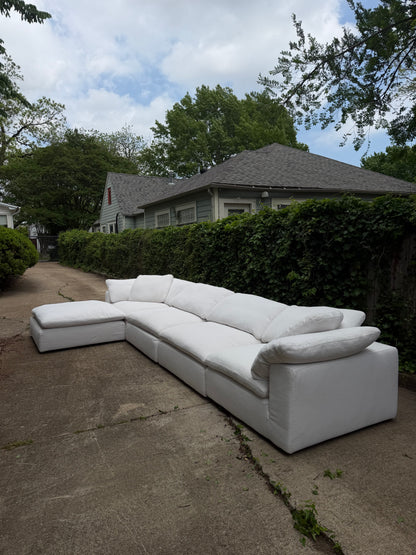 RH Cloud Five Piece White Sectional Modular Performance Linen With Ottoman