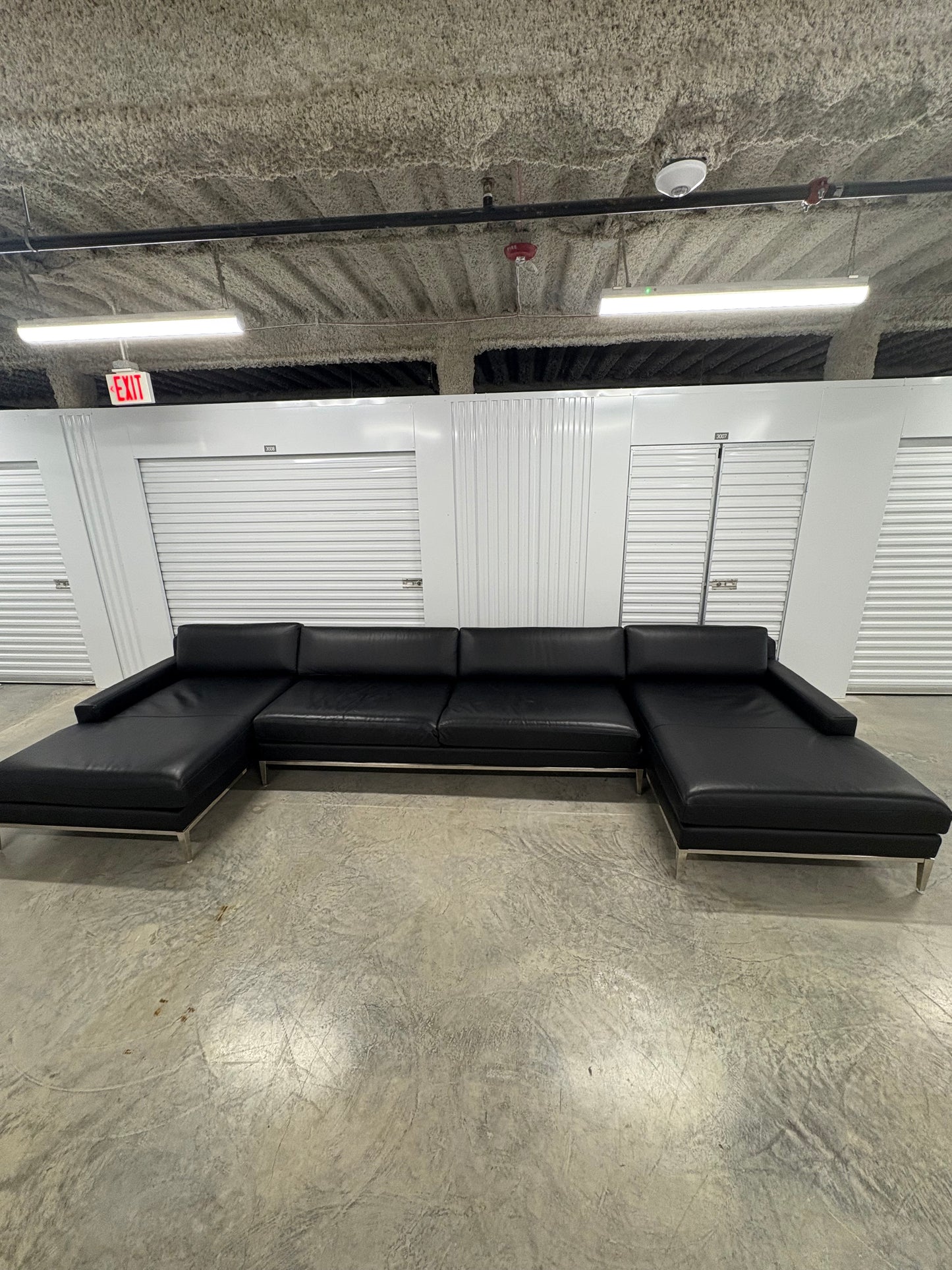 RH Italia Leather Track Arm U-Chaise Sectional Like New Black Ebony Leather Restoration Hardware