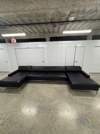 RH Italia Leather Track Arm U-Chaise Sectional Like New Black Ebony Leather Restoration Hardware