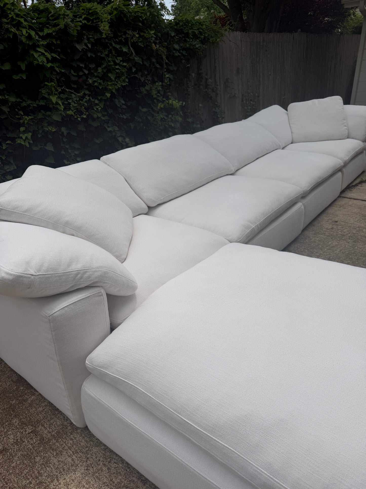 RH Cloud Five Piece White Sectional Modular Performance Linen With Ottoman