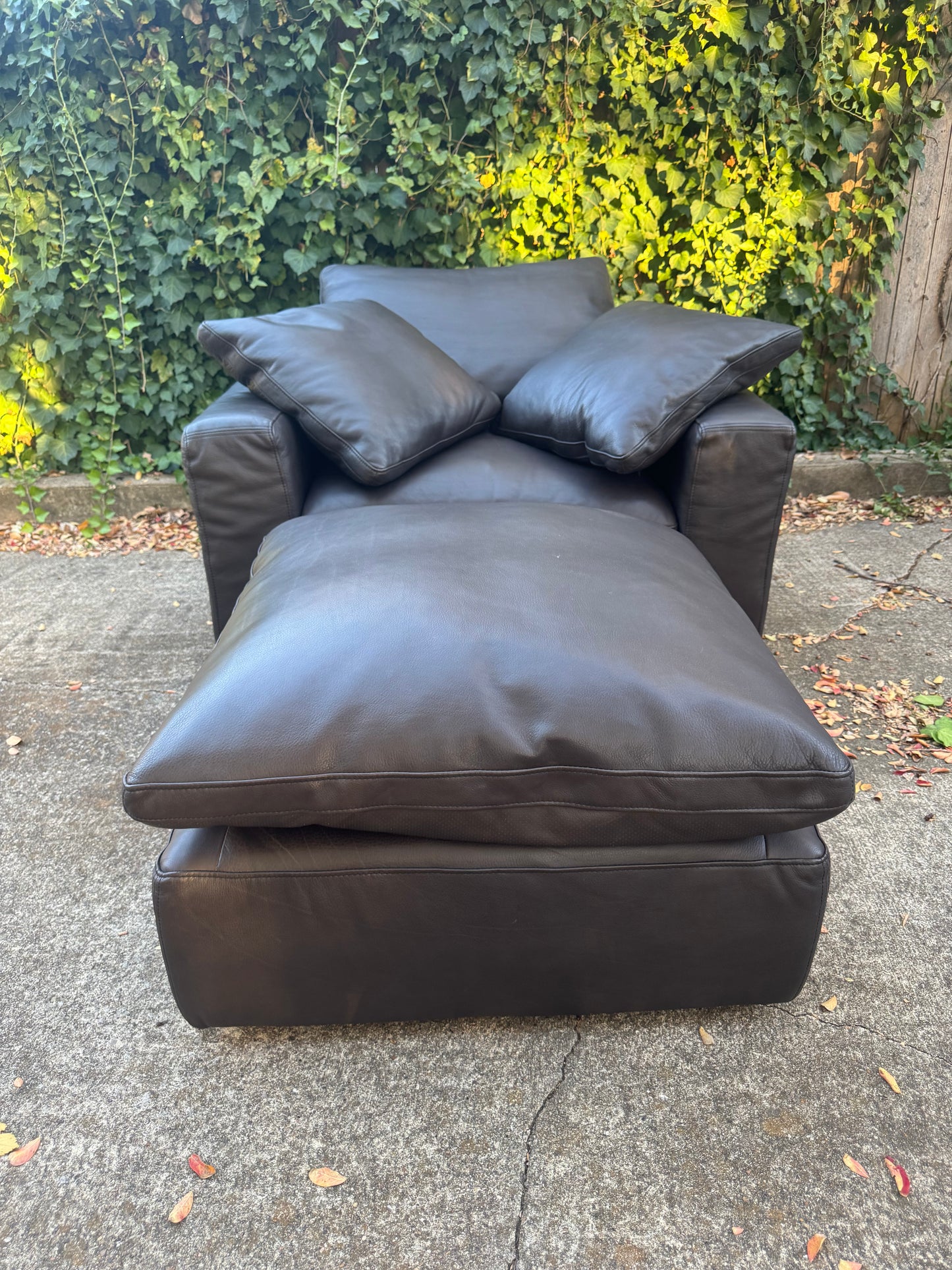 RH Leather Cloud Chair and Ottoman Set Dark Brown
