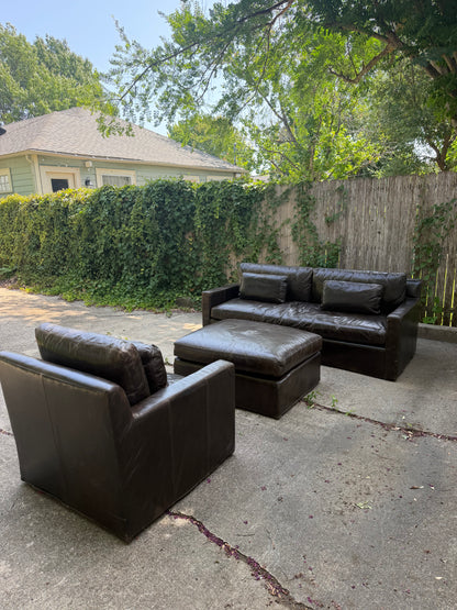 RH Belgian Track Arm Walnut Brown Leather Sofa Chair Ottoman Set Restoration Hardware
