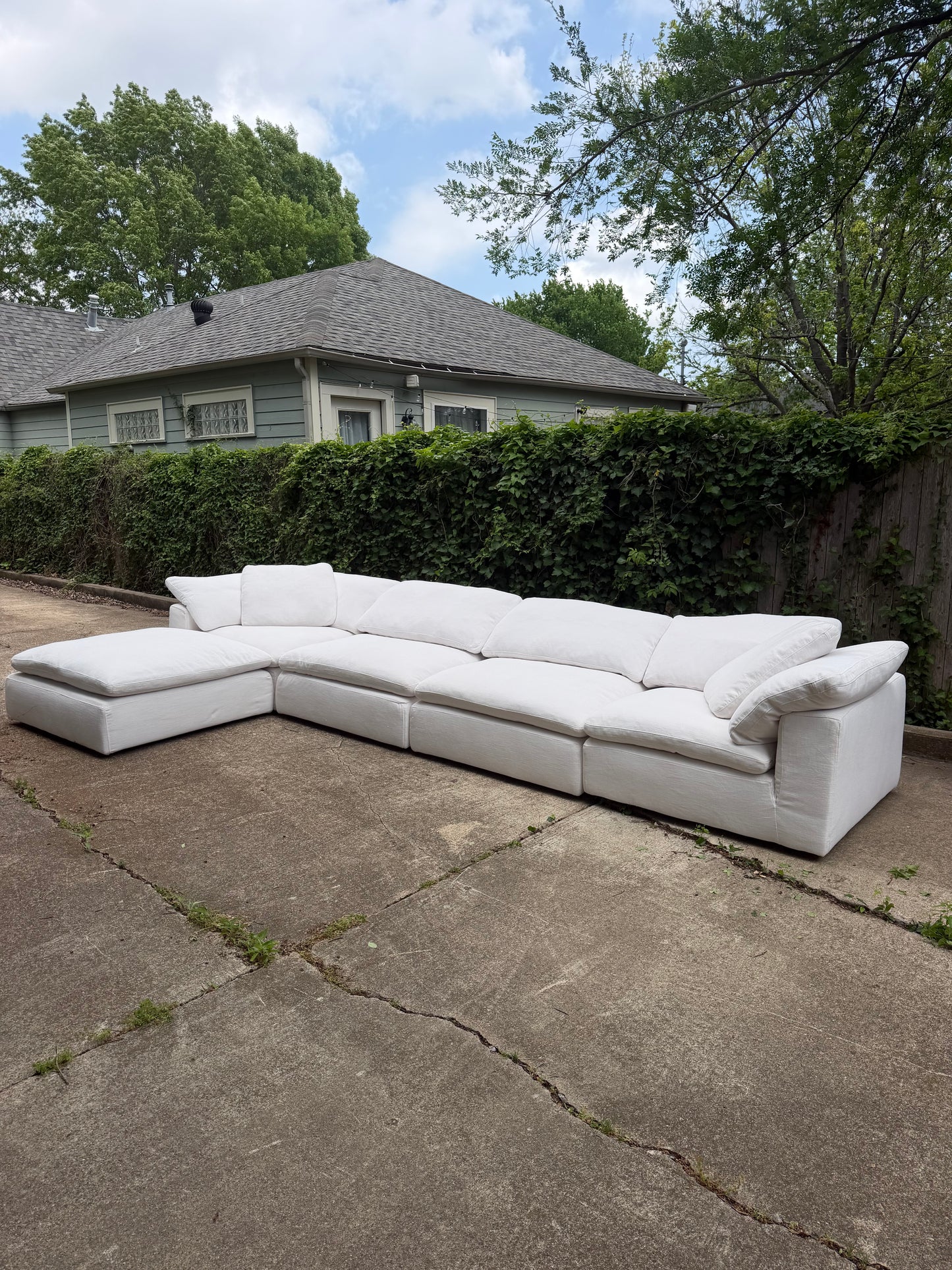 RH Cloud Five Piece White Sectional Modular Performance Linen With Ottoman