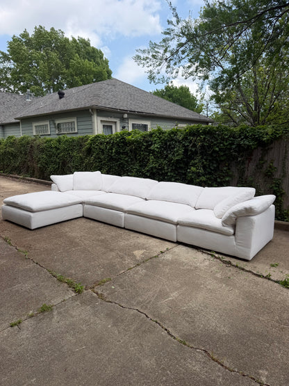 RH Cloud Five Piece White Sectional Modular Performance Linen With Ottoman