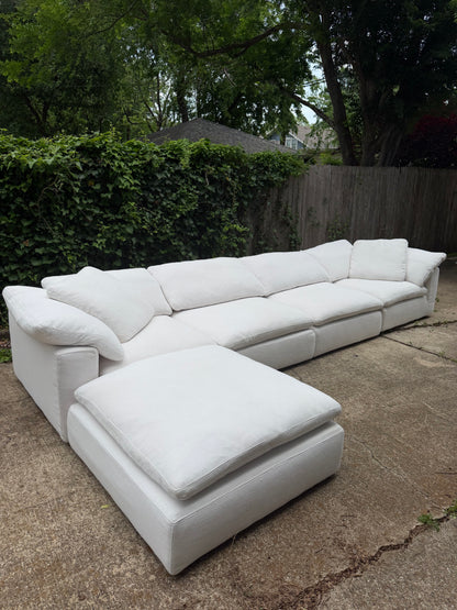 RH Cloud Five Piece White Sectional Modular Performance Linen With Ottoman