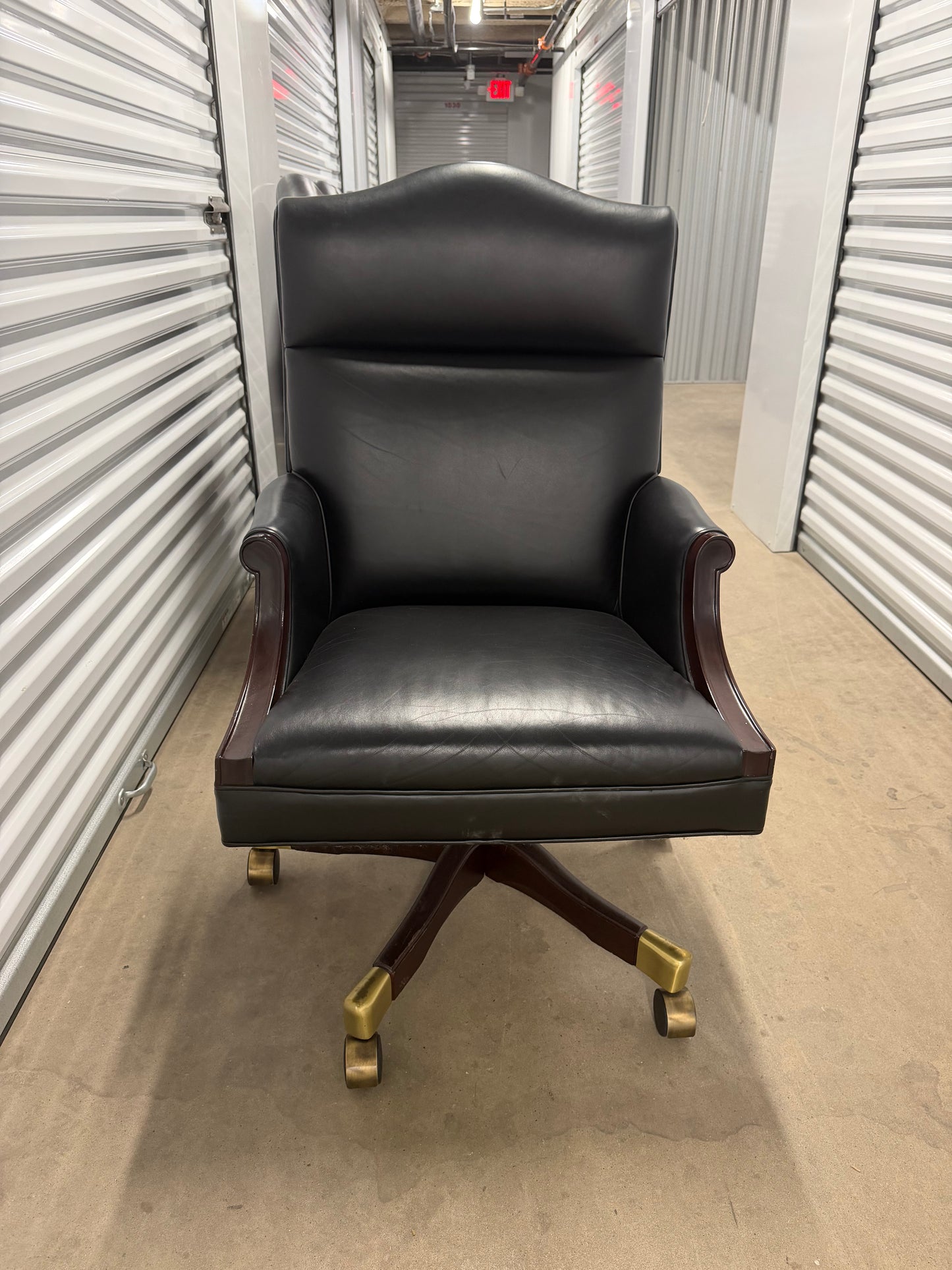 Rare Ross Perot EDS Boardroom Black Leather Executive Swivel Chairs Set of 8