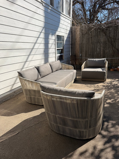 RH Havana Outdoor Set Gray Ivory Sofa Two Chairs Teak Cord Restoration Hardware