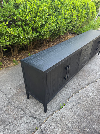 RH French Contemporary 4-Door Media Console with Drawers Black Oak/Satin Bronze Restoration Hardware