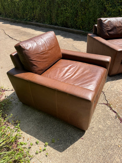 RH Maxwell Luxe Depth Brown Leather Chairs Set of 2 Pair Restoration Hardware
