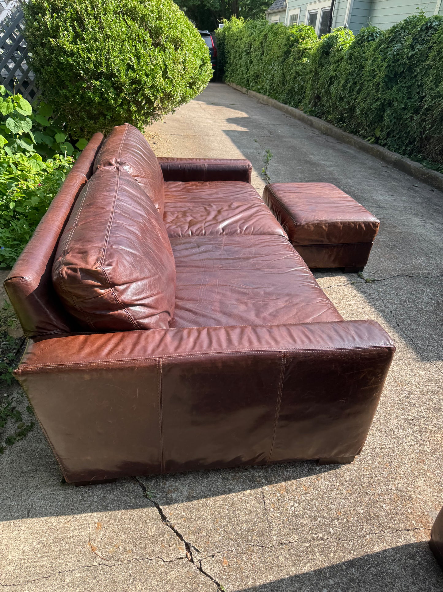 RH Maxwell Living Room Set Leather Sofa Chair Ottoman Restoration Hardware Brown