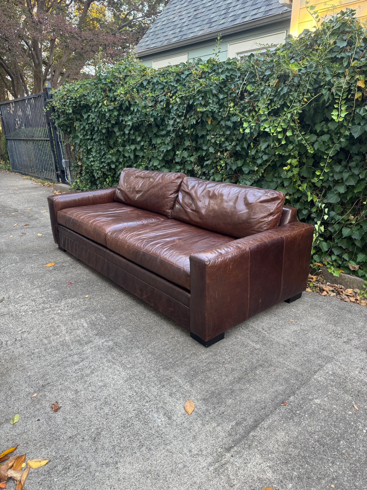 MG+BW Leather Brown Sofa 8 Foot Maxwell Lookalike Mitchell Gold + Bob Williams
