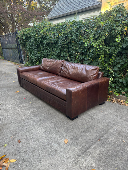 MG+BW Leather Brown Sofa 8 Foot Maxwell Lookalike Mitchell Gold + Bob Williams