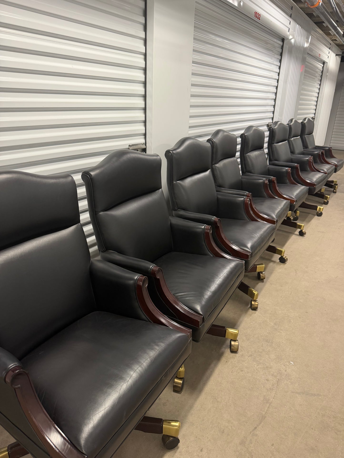 Rare Ross Perot EDS Boardroom Black Leather Executive Swivel Chairs Set of 8
