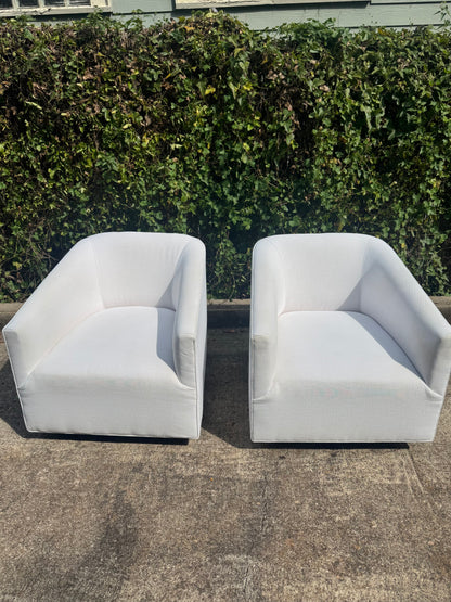 RH Shelter Arm Swivel Chairs White Set Of 2 Perennials Performance Linen Restoration Hardware