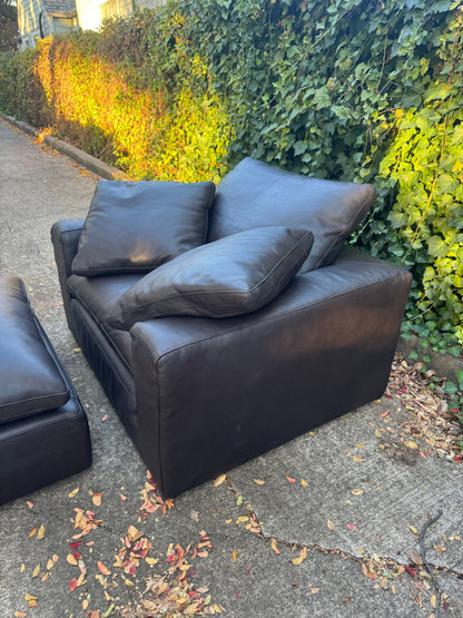 RH Leather Cloud Chair and Ottoman Set Dark Brown