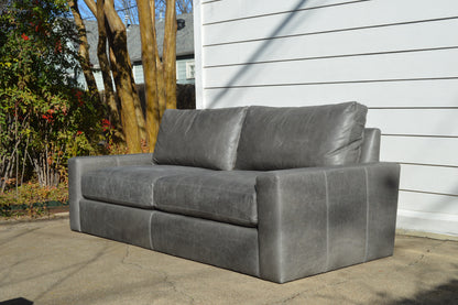 RH 7' Pewter Gray Leather Maxwell Sofa