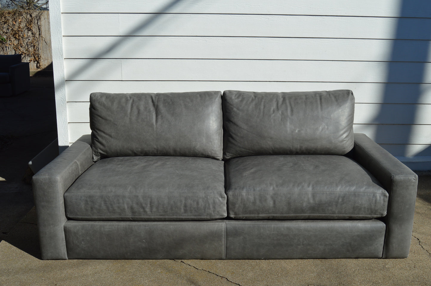 RH 7' Pewter Gray Leather Maxwell Sofa