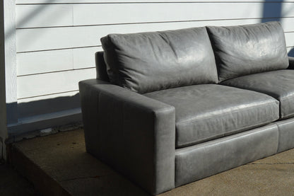 RH 7' Pewter Gray Leather Maxwell Sofa