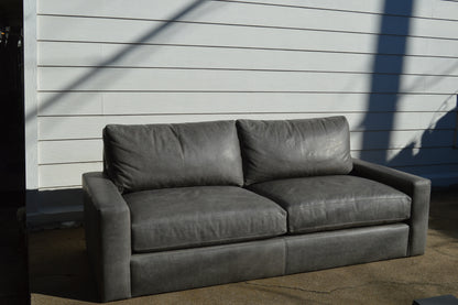 RH 7' Pewter Gray Leather Maxwell Sofa