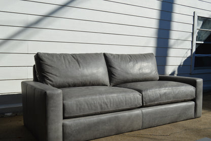 RH 7' Pewter Gray Leather Maxwell Sofa