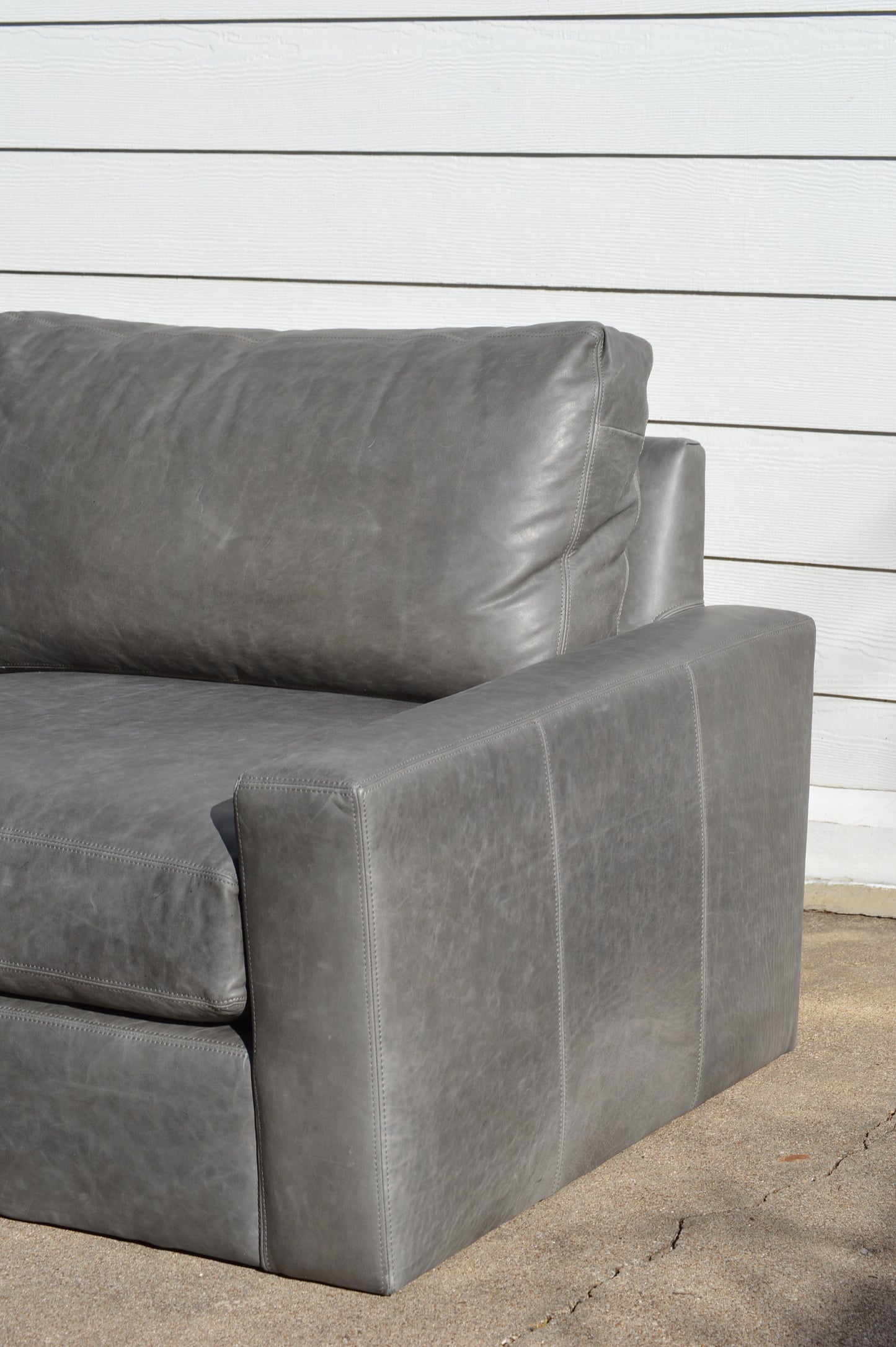 RH 7' Pewter Gray Leather Maxwell Sofa